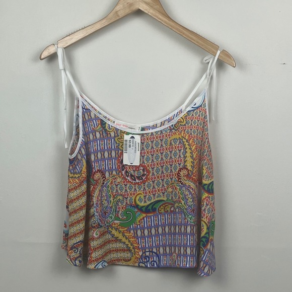 Love Tree Tops - Love Tree Womens Large Paisley Geometric Tie Strap Camisole Top Multicolor Boho